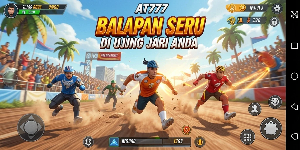 Screenshot gameplay AT777 menampilkan balapan seru dengan mobil keren.