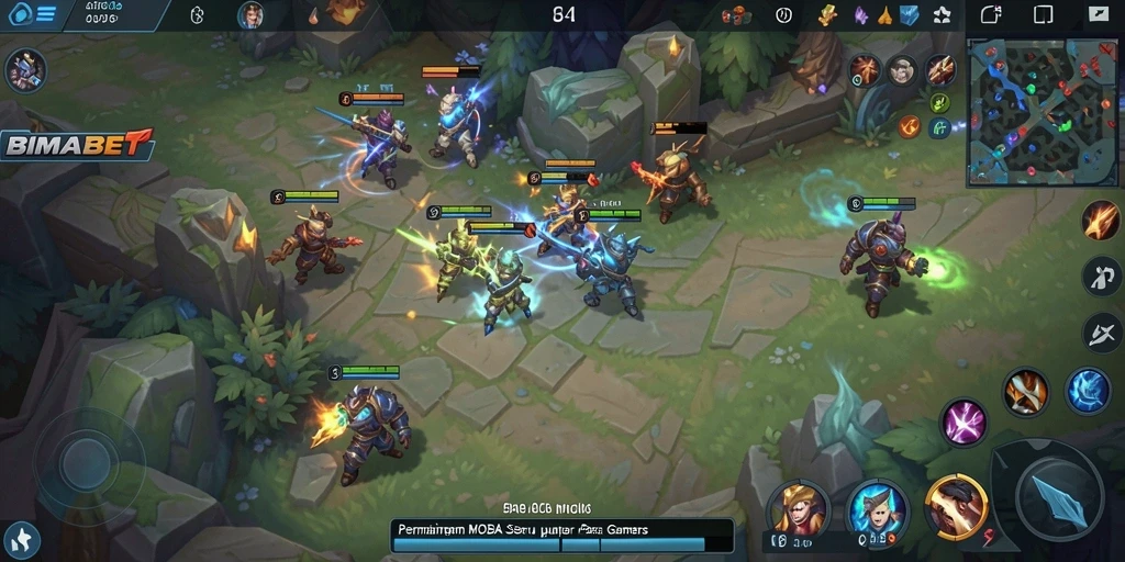 Tampak seru dari gameplay MOBA BIMABET yang menampilkan pertarungan tim.