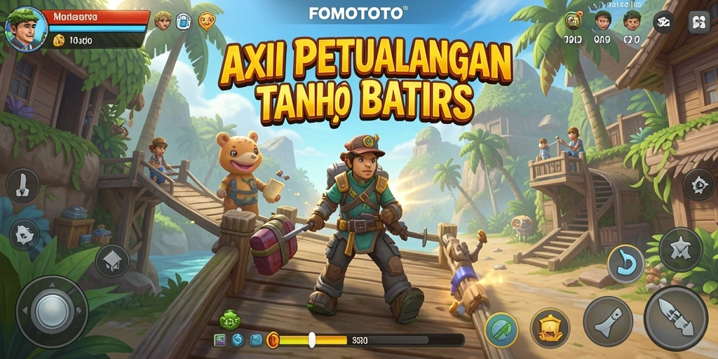 Screenshot utama FOMOTOTO menampilkan aksi menegangkan di tengah pertempuran.