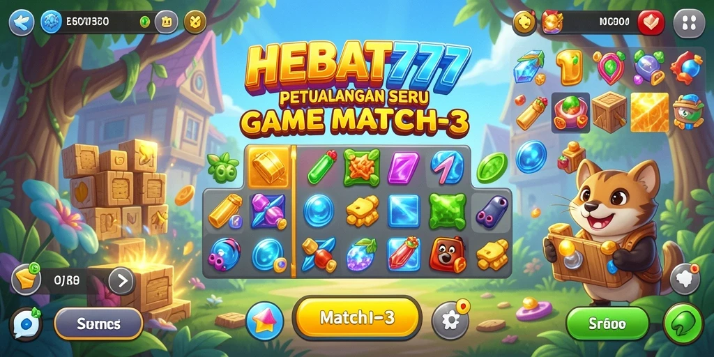 Gameplay seru HEBAT777 dengan tantangan Match-3 yang menakjubkan.