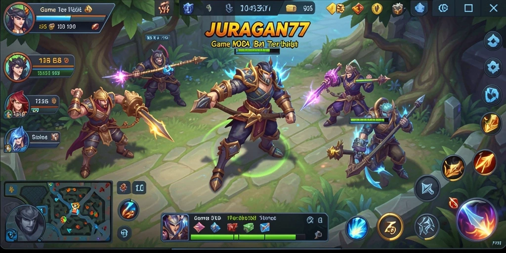 Gameplay intens JURAGAN77 di arena MOBA yang menegangkan.