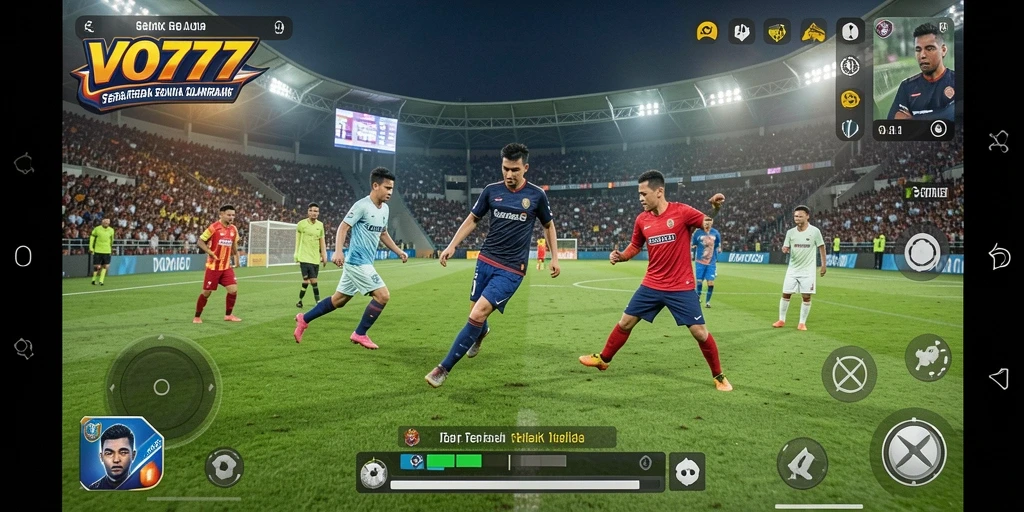 Tampilan gameplay VO777 dengan aksi sepak bola yang mendebarkan.